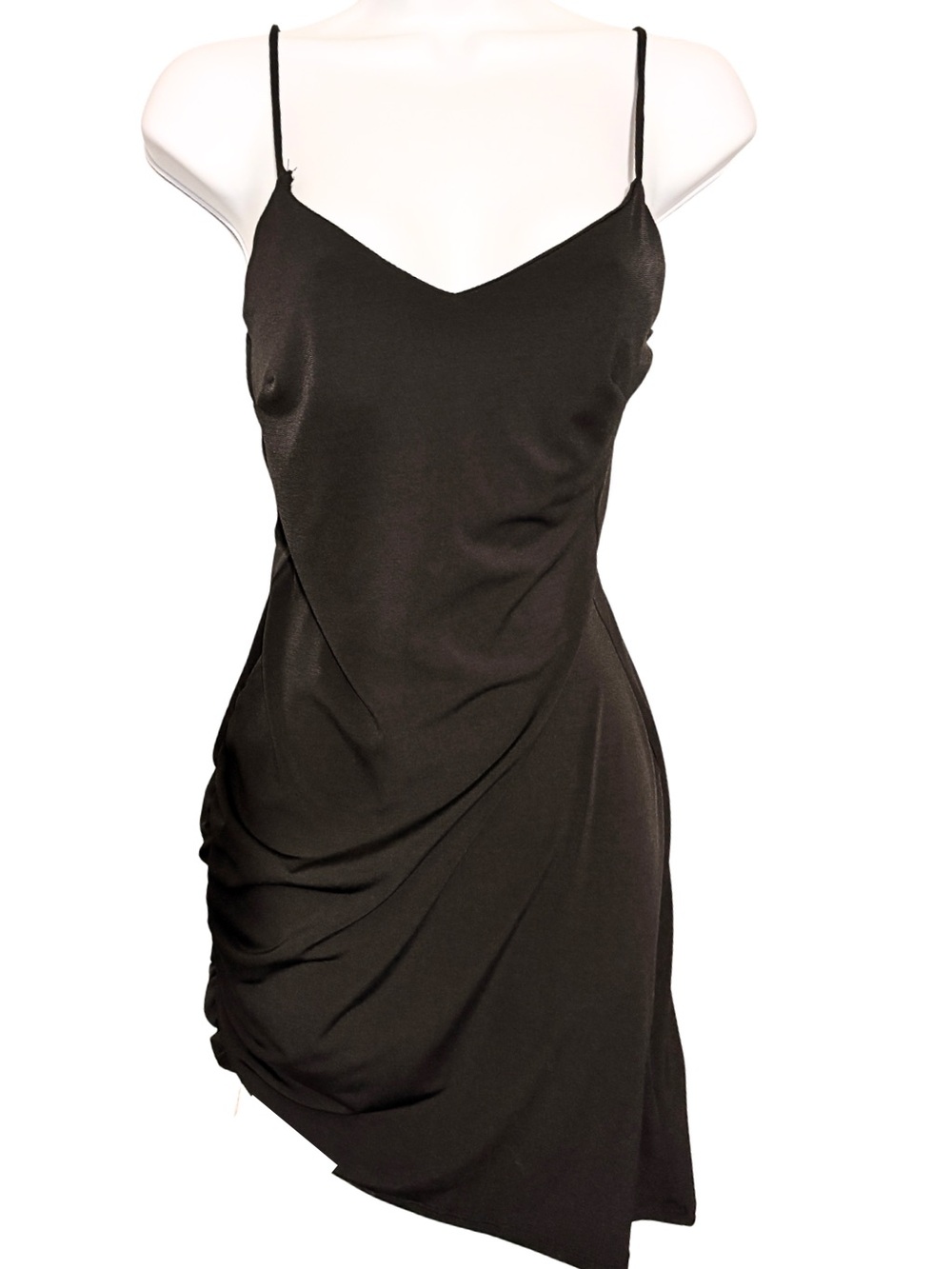 WINDSOR BLACK COCKTAIL DRESS Mini Asymmetrical Hem Ruched Side Whimsygoth SZ M
